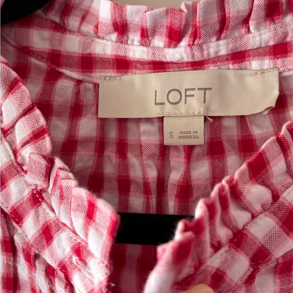 Loft Red Gingham Ruffle Blouse - image 2